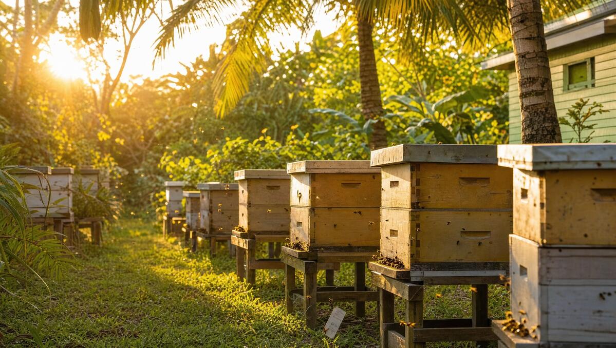 Wooden beehives in tropical Trinidad