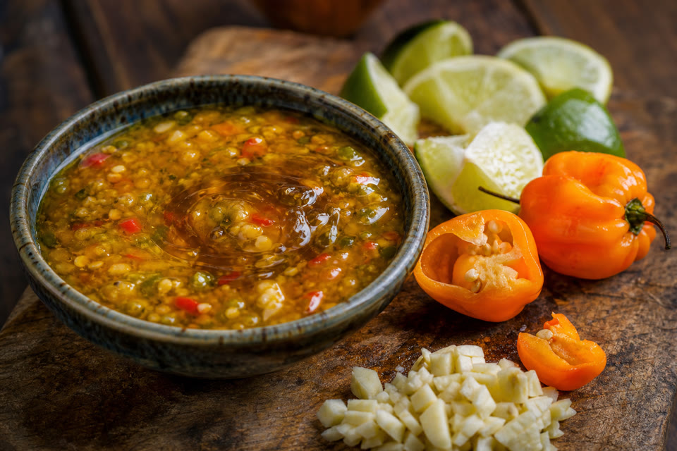 Honey balanced in pepper marinade